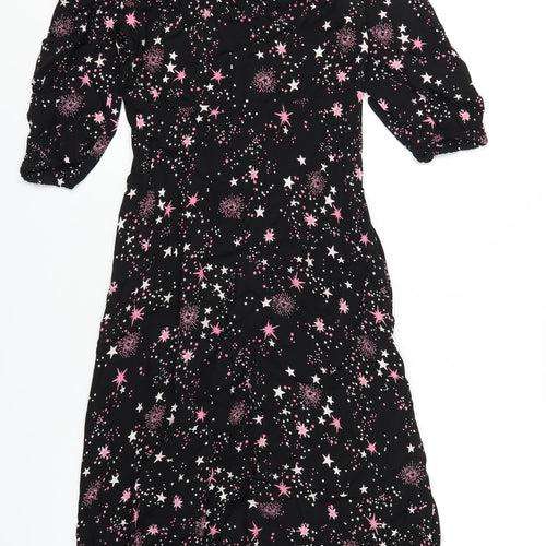 Marks and Spencer Womens Black Geometric Viscose A-Line Size 10 Round Neck Zip
