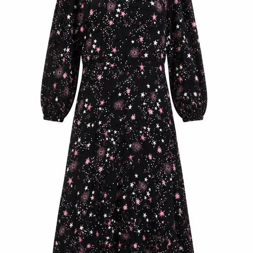 Marks and Spencer Womens Black Geometric Viscose A-Line Size 10 Round Neck Zip