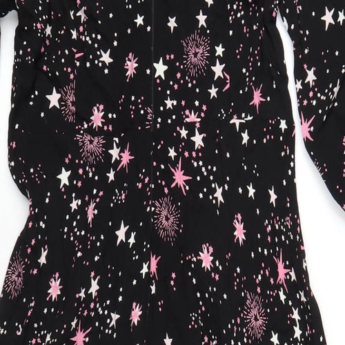 Marks and Spencer Womens Black Geometric Viscose A-Line Size 10 Round Neck Zip