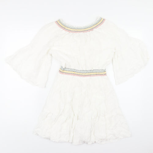 H&M Womens White Viscose A-Line Size 10 Boat Neck Pullover