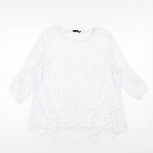 Anna Rose Womens White Polyester Basic T-Shirt Size M Round Neck