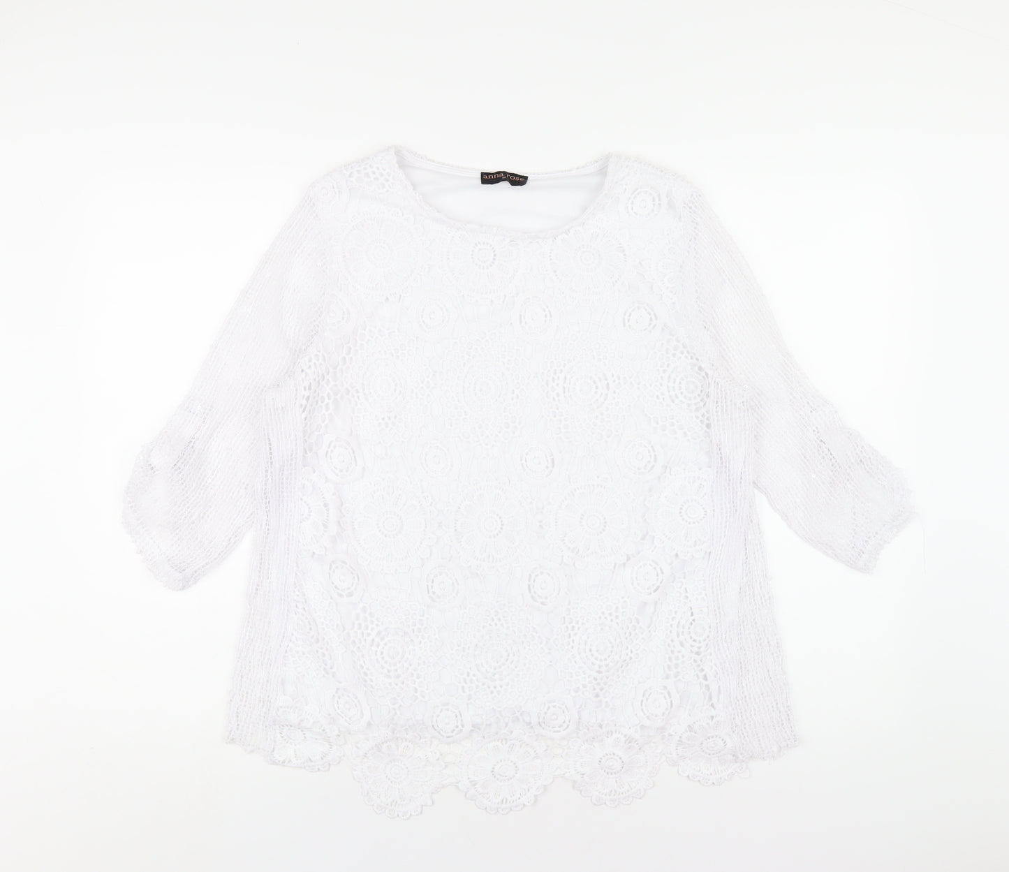 Anna Rose Womens White Polyester Basic T-Shirt Size M Round Neck
