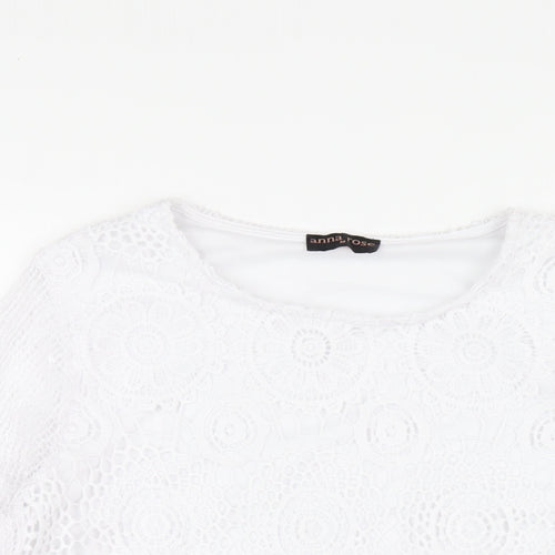 Anna Rose Womens White Polyester Basic T-Shirt Size M Round Neck
