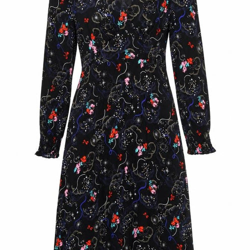 Marks and Spencer Womens Black Geometric Viscose A-Line Size 10 V-Neck Zip