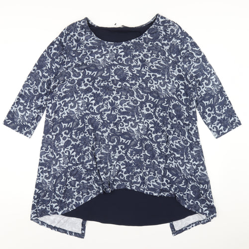 Marks and Spencer Womens Blue Geometric Viscose Basic T-Shirt Size 16 Round Neck
