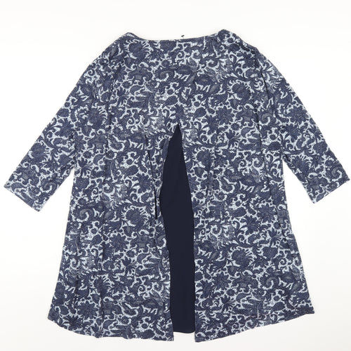 Marks and Spencer Womens Blue Geometric Viscose Basic T-Shirt Size 16 Round Neck