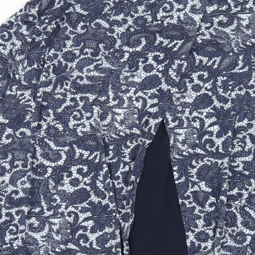 Marks and Spencer Womens Blue Geometric Viscose Basic T-Shirt Size 16 Round Neck