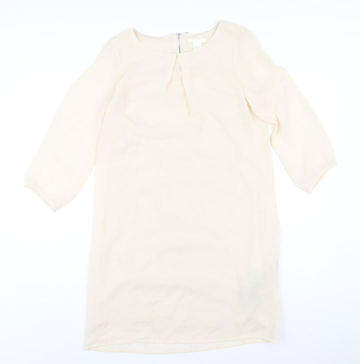 H&M Womens Ivory Polyester A-Line Size 6 Round Neck Zip