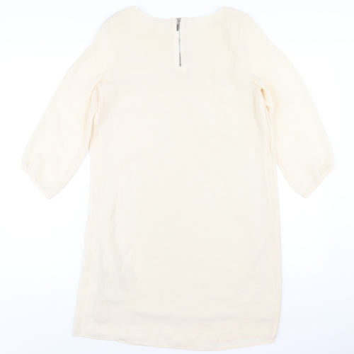 H&M Womens Ivory Polyester A-Line Size 6 Round Neck Zip