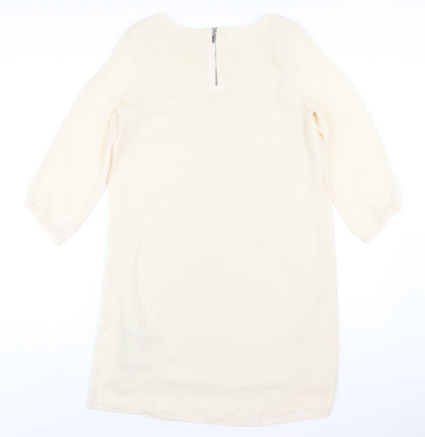 H&M Womens Ivory Polyester A-Line Size 6 Round Neck Zip