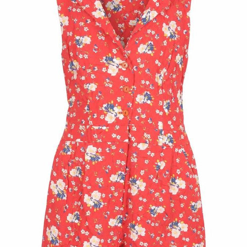 Topshop Womens Red Flecked Vinyl Playsuit One-Piece Size 10 Button