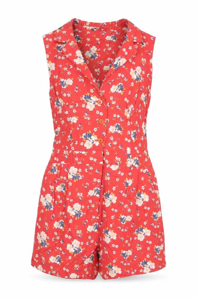 Topshop Womens Red Flecked Vinyl Playsuit One-Piece Size 10 Button