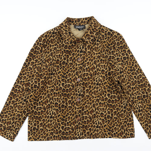 Briggs New York Womens Brown Animal Print Polyester Basic Button-Up Size L Collared - Leopard Print