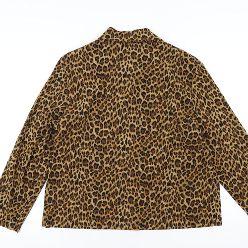 Briggs New York Womens Brown Animal Print Polyester Basic Button-Up Size L Collared - Leopard Print