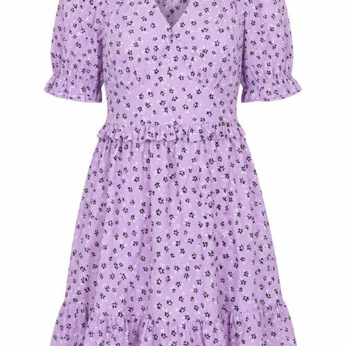 New Look Womens Purple Floral Polyester A-Line Size 6 V-Neck Zip