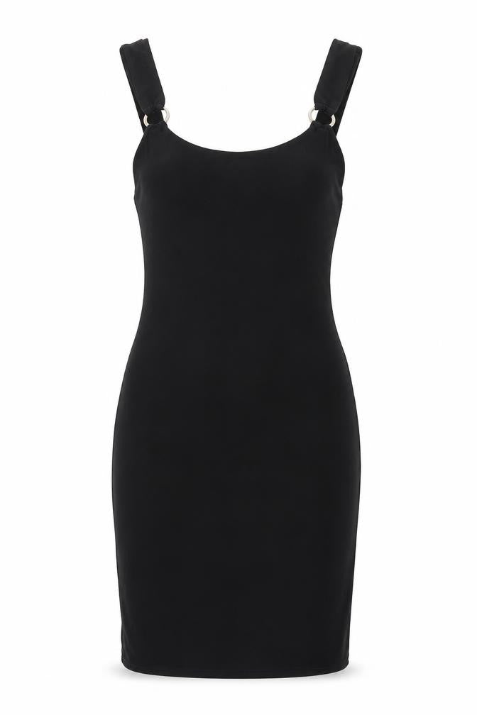 Front view of PRETTYLITTLETHING women’s black polyester bodycon, size UK 8, scoop neck pullover