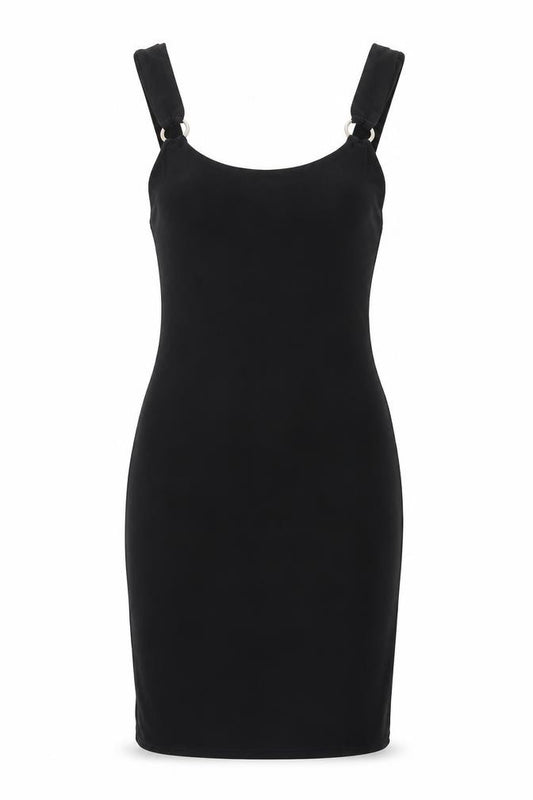 Front view of PRETTYLITTLETHING women’s black polyester bodycon, size UK 8, scoop neck pullover