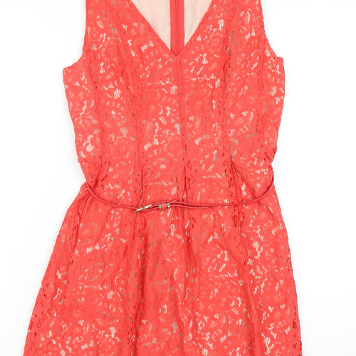 Oasis Womens Red Cotton A-Line Size 10 V-Neck Zip