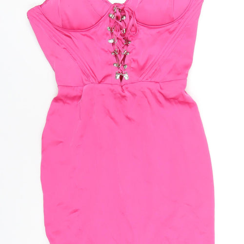 Love & Other Things Womens Pink Polyester Bodycon Size M Sweetheart Zip
