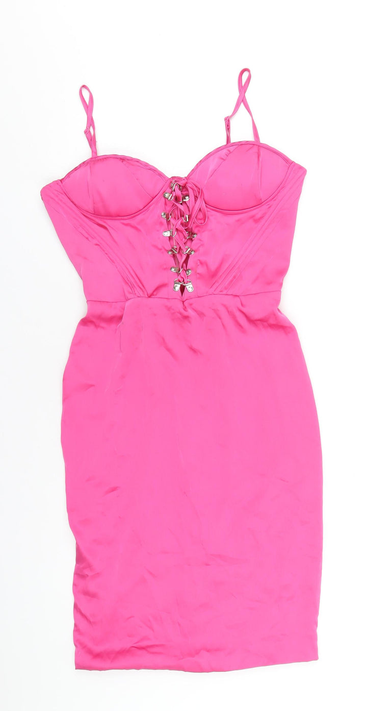Love & Other Things Womens Pink Polyester Bodycon Size M Sweetheart Zip