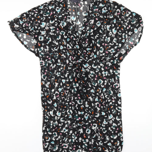 Marks and Spencer Womens Black Geometric Polyester A-Line Size S V-Neck Pullover