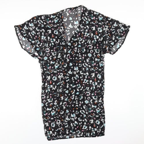 Marks and Spencer Womens Black Geometric Polyester A-Line Size S V-Neck Pullover