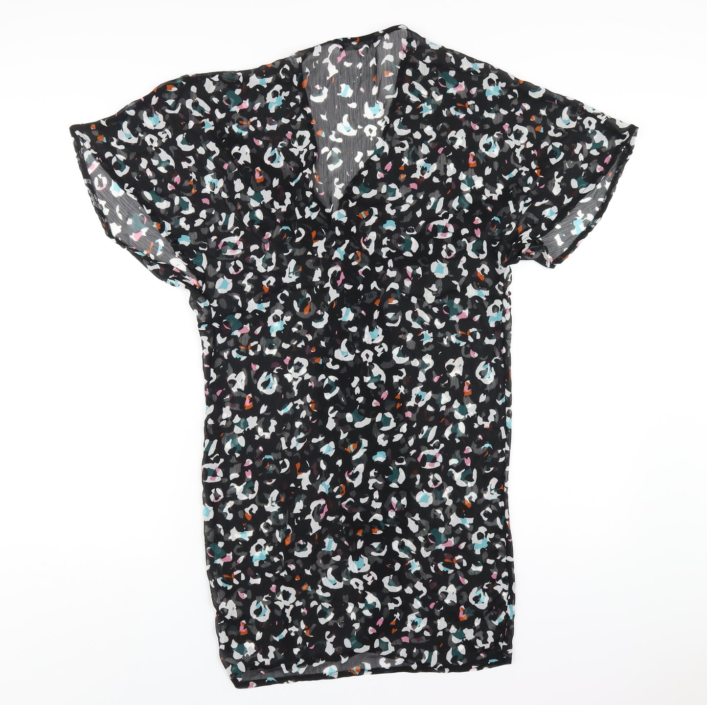 Marks and Spencer Womens Black Geometric Polyester A-Line Size S V-Neck Pullover