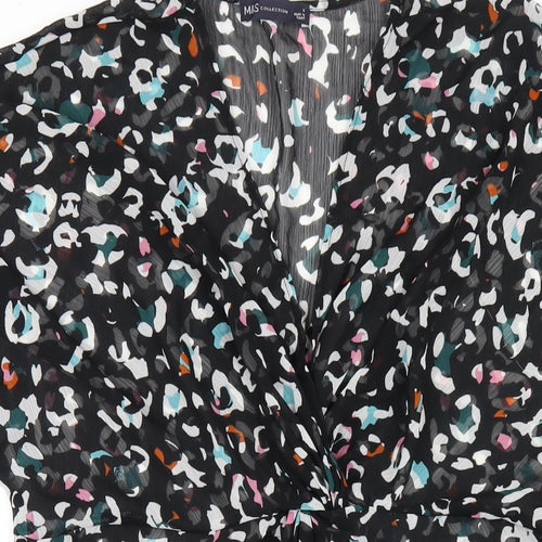 Marks and Spencer Womens Black Geometric Polyester A-Line Size S V-Neck Pullover