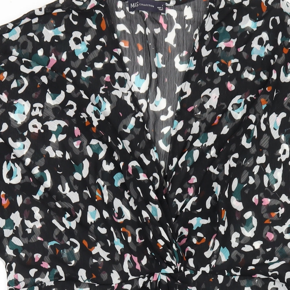 Marks and Spencer Womens Black Geometric Polyester A-Line Size S V-Neck Pullover