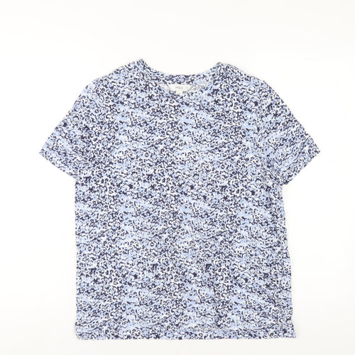 Marks and Spencer Womens Blue Geometric Cotton Basic T-Shirt Size 10 Round Neck