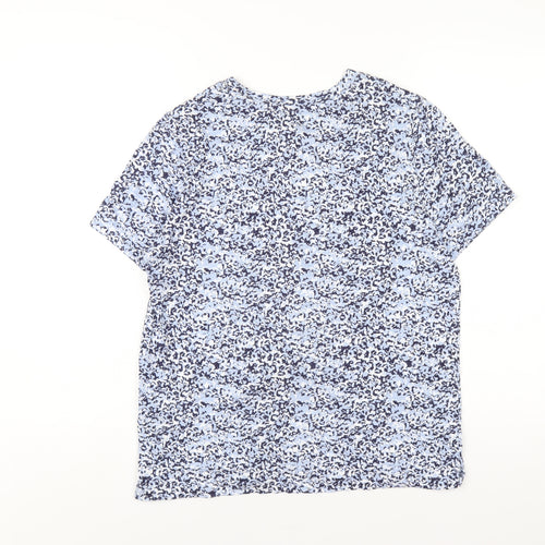 Marks and Spencer Womens Blue Geometric Cotton Basic T-Shirt Size 10 Round Neck