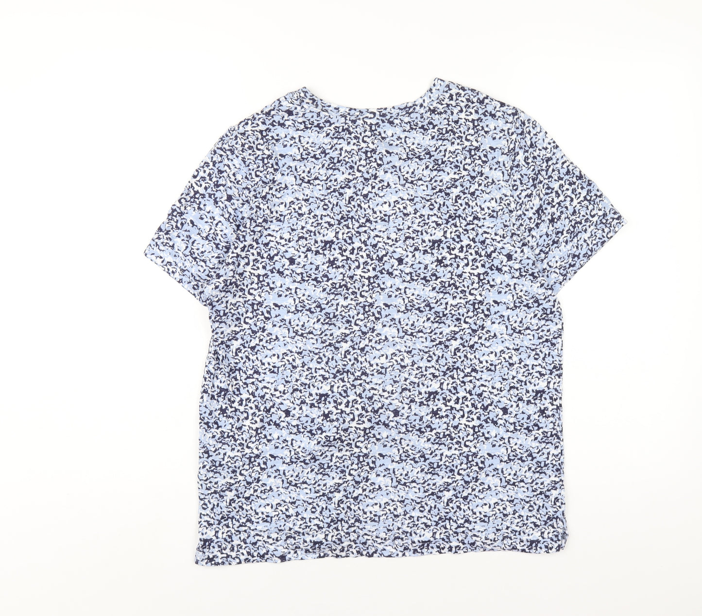 Marks and Spencer Womens Blue Geometric Cotton Basic T-Shirt Size 10 Round Neck