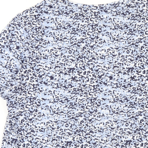 Marks and Spencer Womens Blue Geometric Cotton Basic T-Shirt Size 10 Round Neck