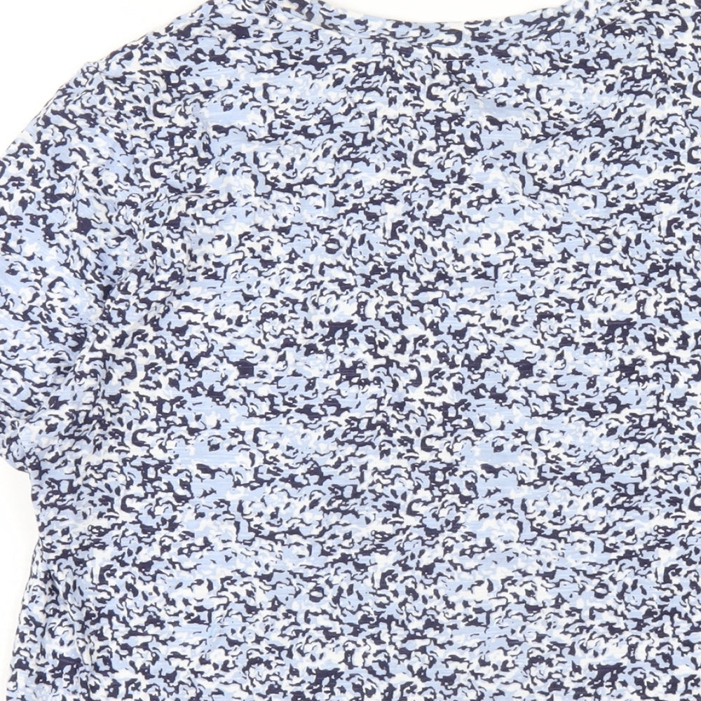 Marks and Spencer Womens Blue Geometric Cotton Basic T-Shirt Size 10 Round Neck