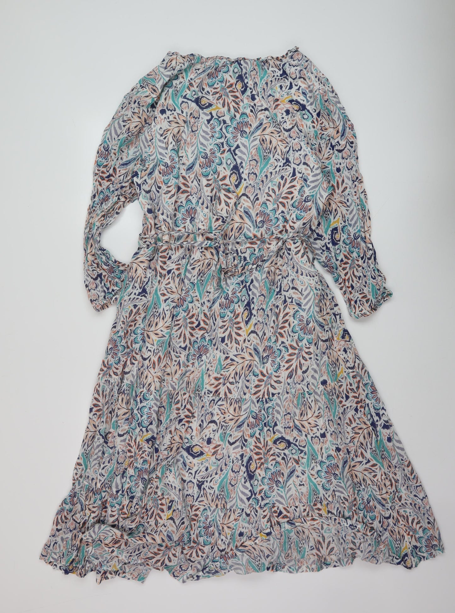 Lucky & Brand Womens Multicoloured Geometric Cotton A-Line Size XL V-Neck Pullover