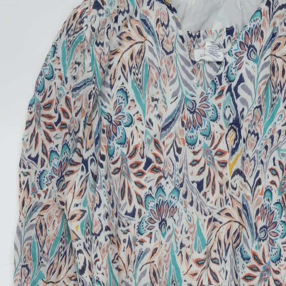 Lucky & Brand Womens Multicoloured Geometric Cotton A-Line Size XL V-Neck Pullover