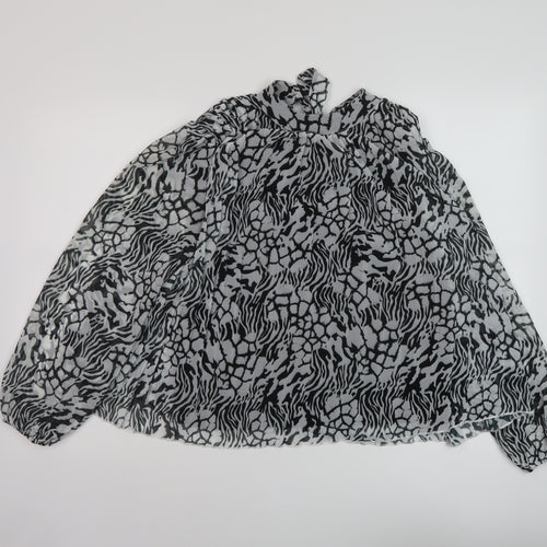River Island Womens Black Animal Print Polyester Basic Blouse Size 8 Mock Neck