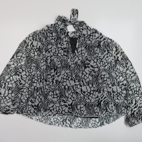 River Island Womens Black Animal Print Polyester Basic Blouse Size 8 Mock Neck