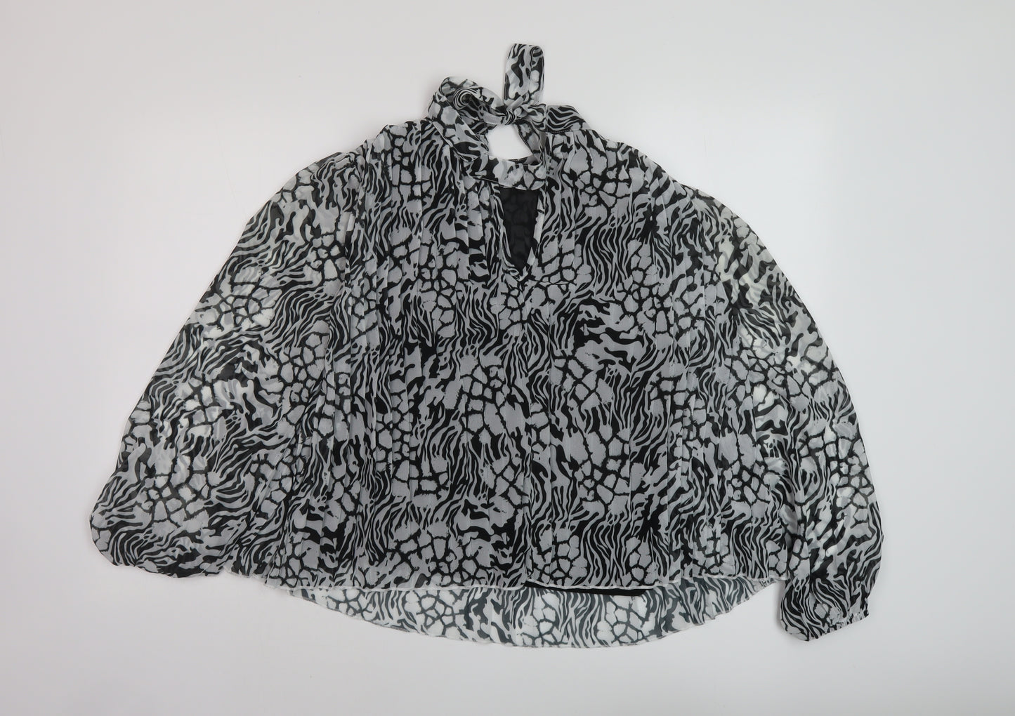 River Island Womens Black Animal Print Polyester Basic Blouse Size 8 Mock Neck