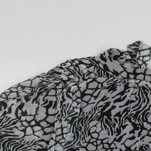 River Island Womens Black Animal Print Polyester Basic Blouse Size 8 Mock Neck