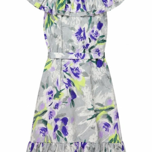 Dorothy Perkins Womens Grey Floral Polyester A-Line Size 12 Square Neck Zip