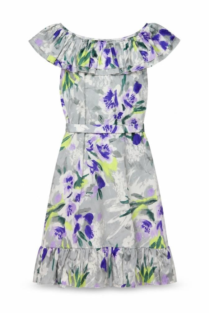 Dorothy Perkins Womens Grey Floral Polyester A-Line Size 12 Square Neck Zip