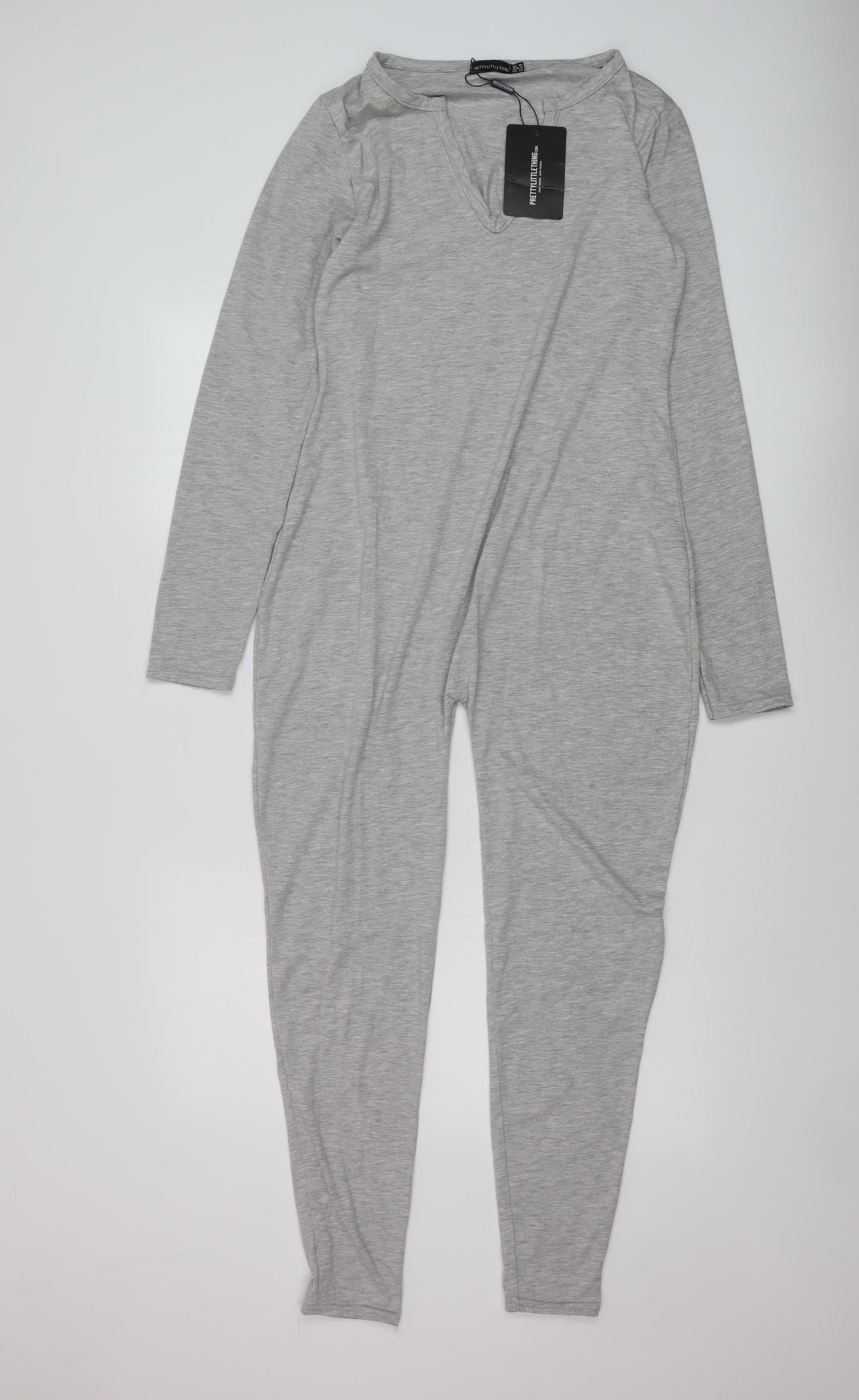 PRETTYLITTLETHING Womens Grey Cotton Jumpsuit One-Piece Size 10 Pullover