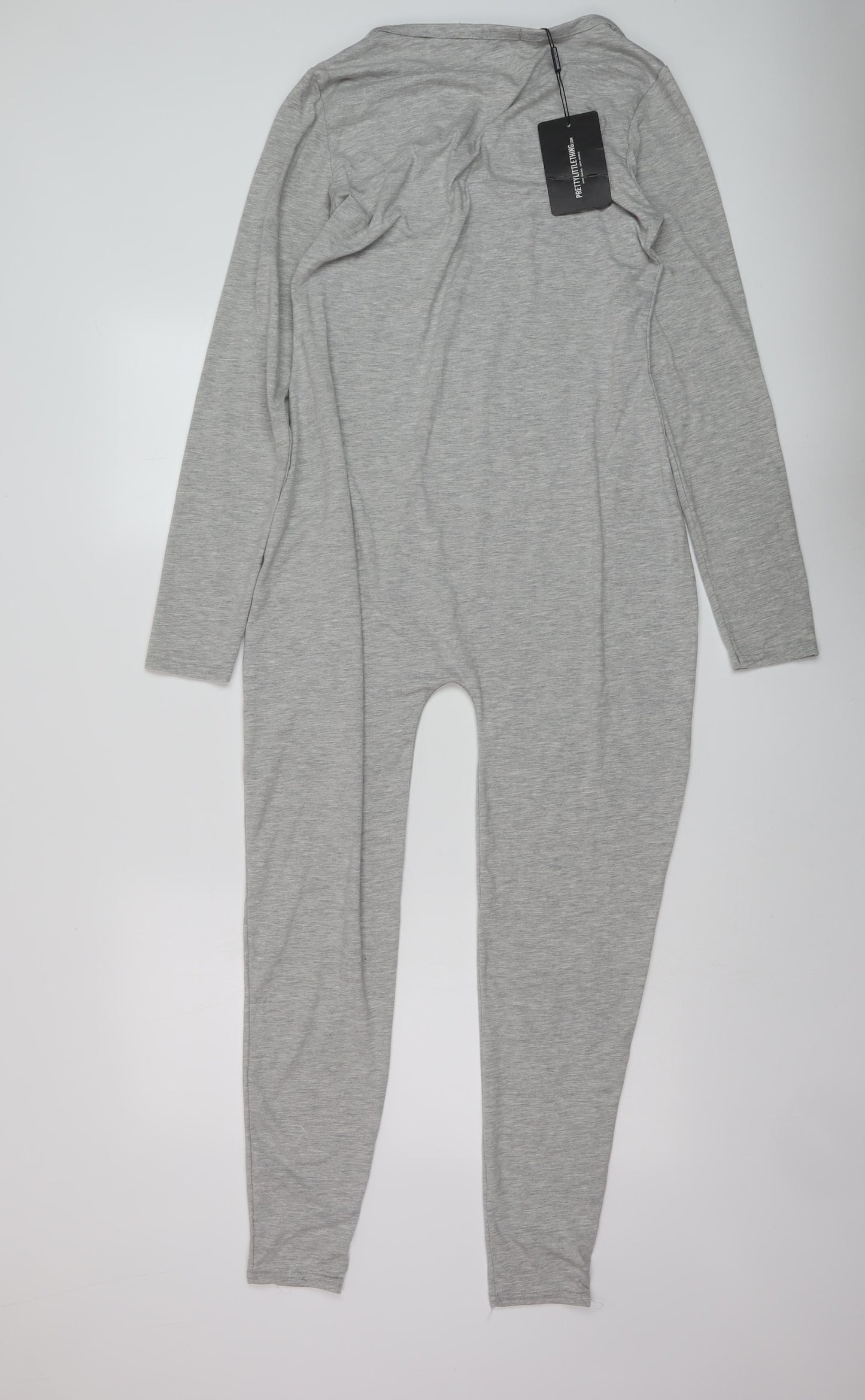 PRETTYLITTLETHING Womens Grey Cotton Jumpsuit One-Piece Size 10 Pullover