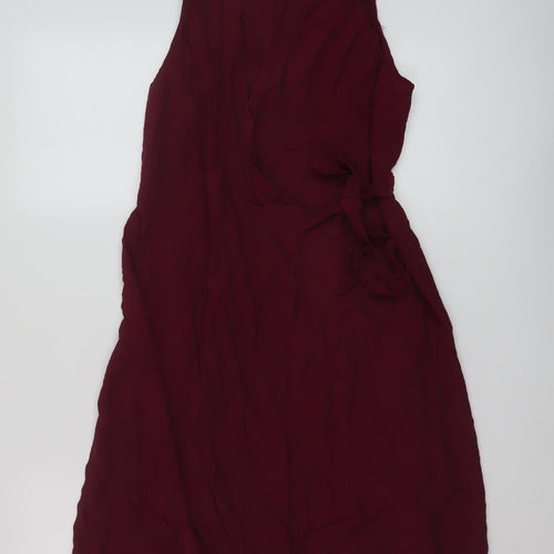 Topshop Womens Red Viscose Wrap Dress Size 8 V-Neck Tie