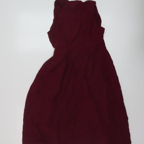 Topshop Womens Red Viscose Wrap Dress Size 8 V-Neck Tie
