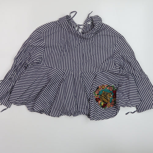 Zara Womens Blue Striped Cotton Basic Blouse Size XS Collared