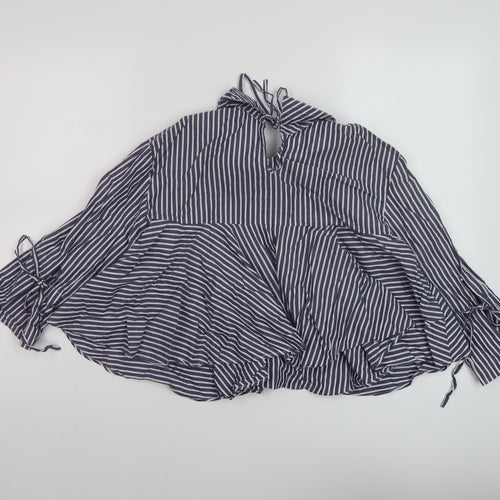 Zara Womens Blue Striped Cotton Basic Blouse Size XS Collared
