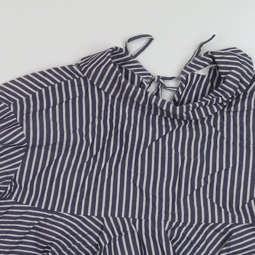 Zara Womens Blue Striped Cotton Basic Blouse Size XS Collared