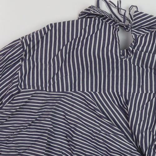 Zara Womens Blue Striped Cotton Basic Blouse Size XS Collared